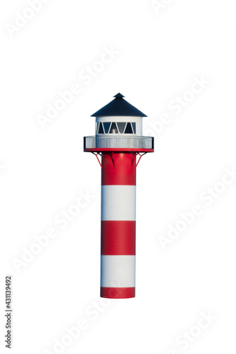 Lighthouse red white, isolated on white background
