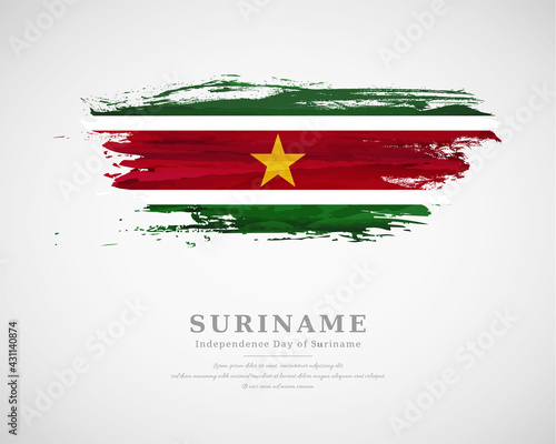 Happy independence day of Suriname with artistic watercolor country flag background