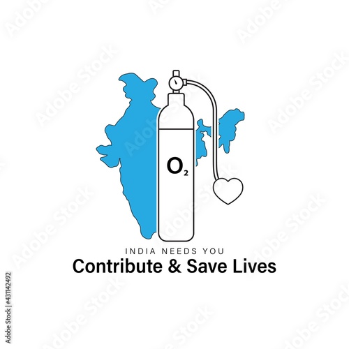 vector illustration for oxygen cylinder -contribute and save lives-India needs you.
