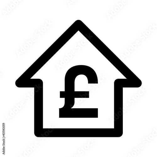 House Symbol with a Pound Sterling Currency Sign Flat Icon. Vector Image.