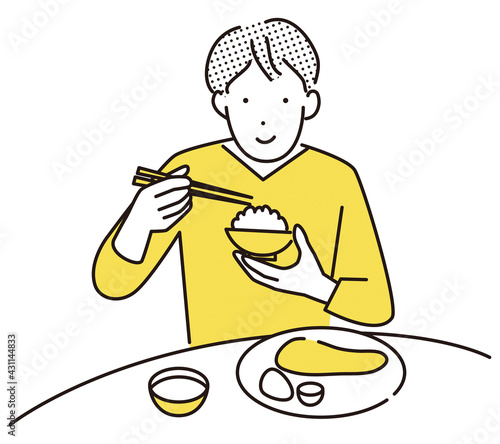 シンプル　イラスト　食事をする男性