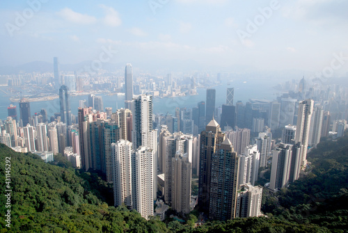 Landscape Hongkong Skyscraper city view from the peak hongkong - Many resident tower on the island - Travel and Sightseeing outdoor 