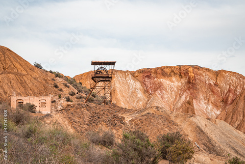 Obraz na plátně Castle of access to an old mining shaft of the Abandoned Mines of Mazarrón