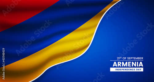 Abstract independence day of Armenia background with elegant fabric flag and typographic illustration