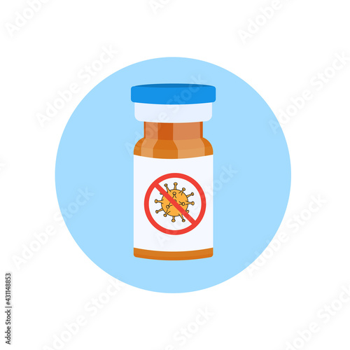 Medical pharmacy vaccine bottle. Covid vaccine pandemic prevemtion vector illustration.