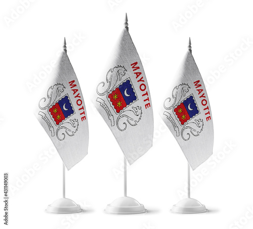 Small national flags of the Mayotte on a white background photo