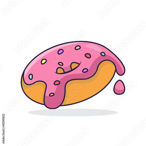 Donut with pink icing Vector illustration