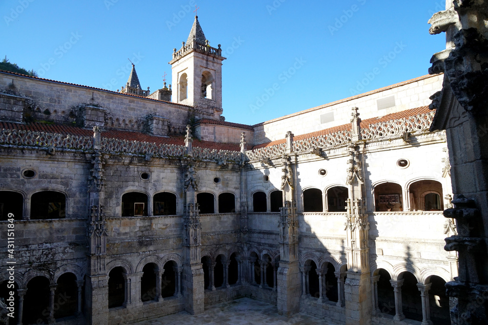 Patio of the medieval monastery of Santo Estevo de Ribas de Sil / San Esteban in Galicia, Ourense province
