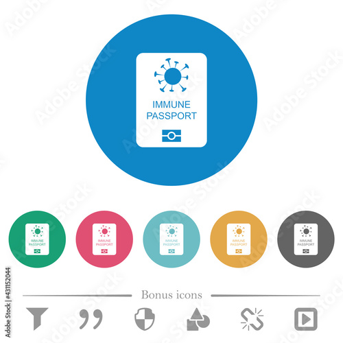 Immune passport flat round icons