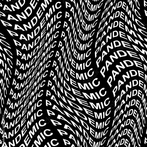 PANDEMIC word warped  distorted  repeated  and arranged into seamless pattern background. High quality illustration. Modern wavy text composition for background or surface print. Typography.