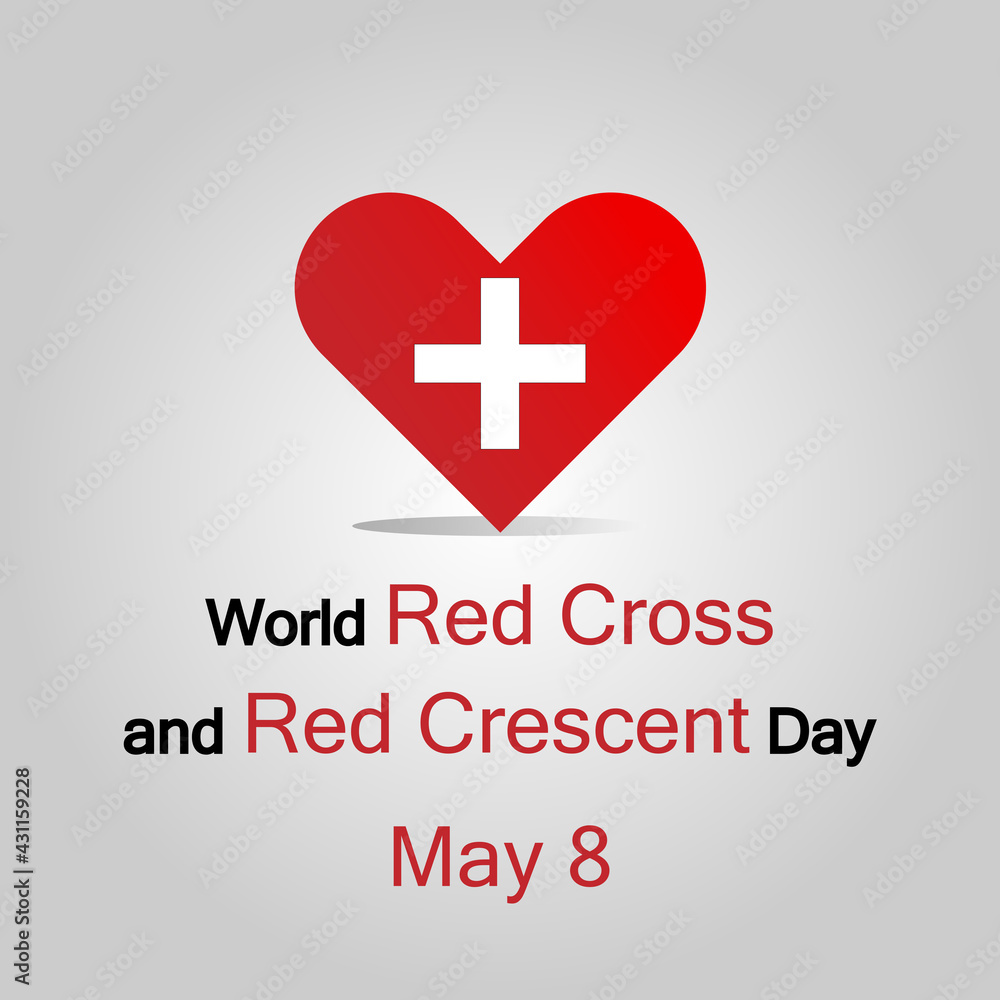Illustration flat design. World Red Cross and Red Crescent Day concept. May 8. White Red Cross symbol on a red heart. Gray background. Illustration flat design. World Red Cross and Red Crescent Day concept. May 8. White Red Cross symbol on a red heart. Gray background.