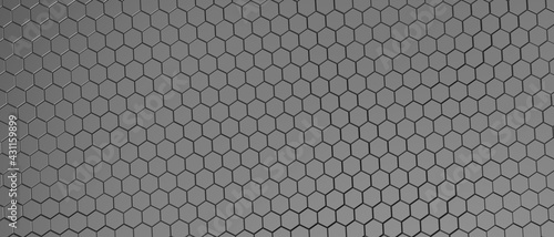background hexagon pattern abstract background gray panorama 3d illustration