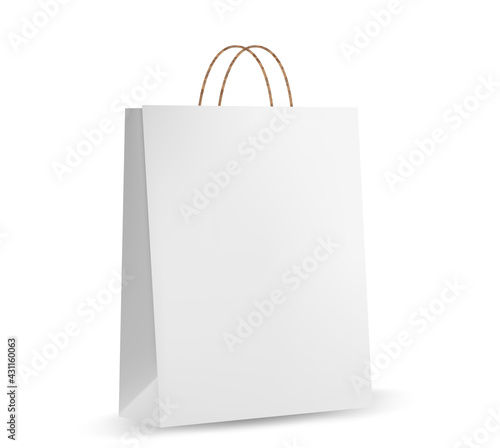 Shopping bag mockups. Paper package isolated on white background. Realistic mockup of craft paper bags.