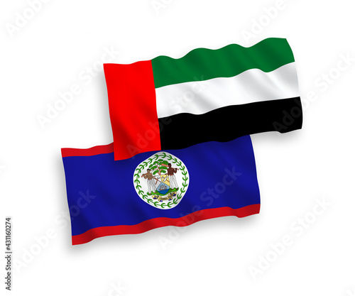 Flags of Belize and United Arab Emirates on a white background