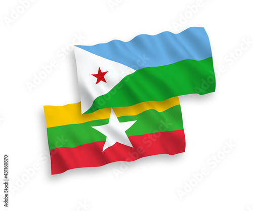 Flags of Republic of Djibouti and Myanmar on a white background