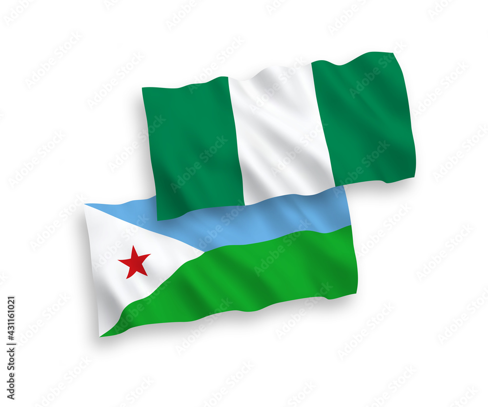 Flags of Republic of Djibouti and Nigeria on a white background