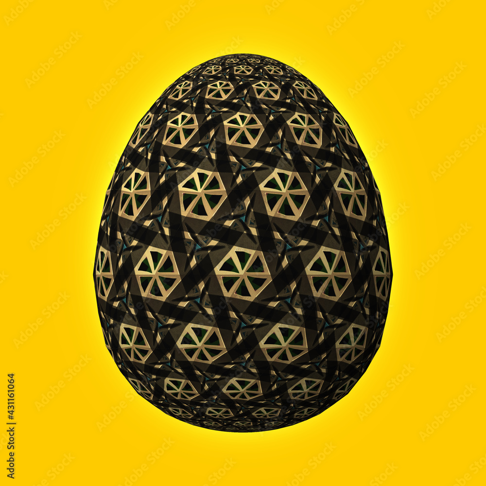 Happy Easter, Artfully designed and colorful 3D easter egg, 3D illustration on yellow background Happy Easter, Artfully designed and colorful 3D easter egg, 3D illustration on yellow background