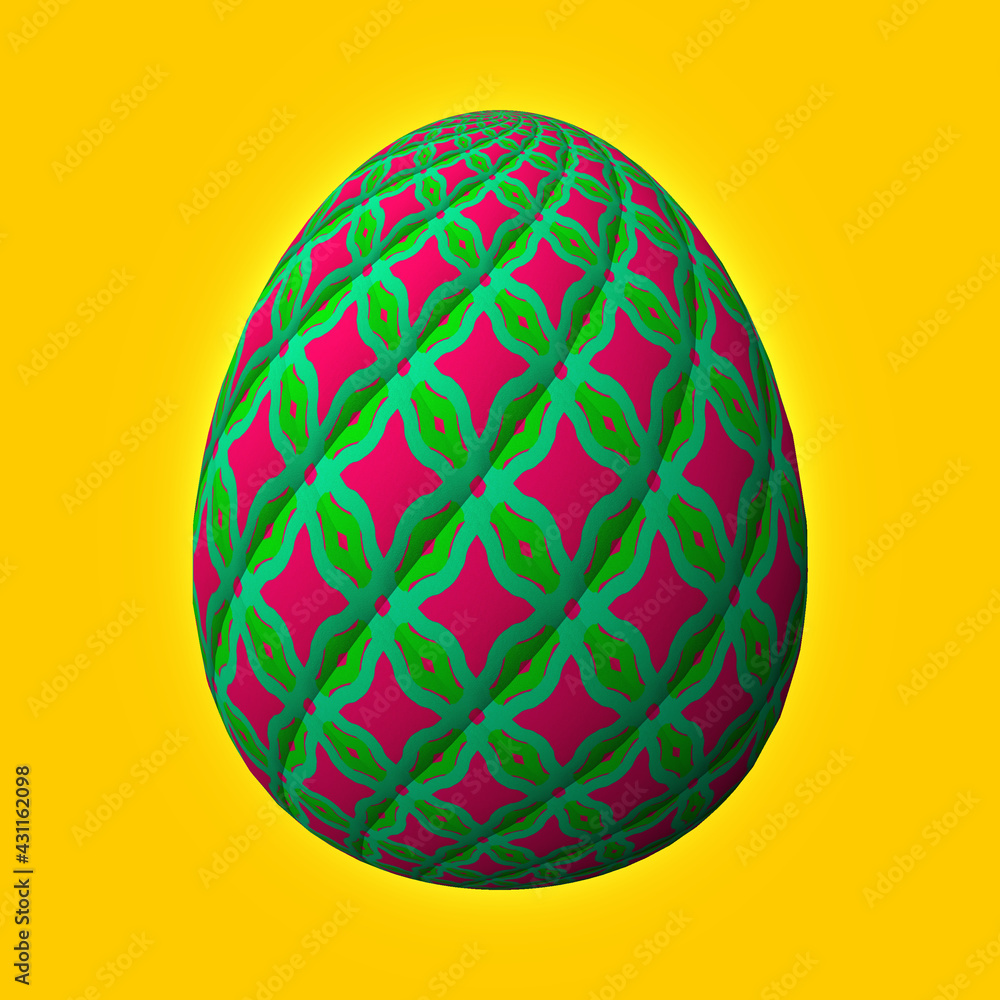 Happy Easter, Artfully designed and colorful 3D easter egg, 3D illustration on yellow background Happy Easter, Artfully designed and colorful 3D easter egg, 3D illustration on yellow background