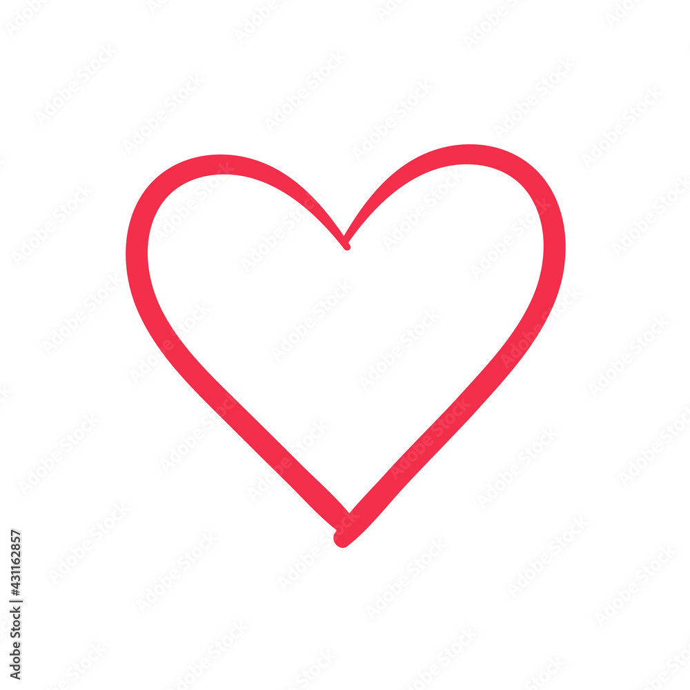 Red heart shaped hand drawn line drawing For adorning the love of a young couple. Red heart shaped hand drawn line drawing For adorning the love of a young couple.