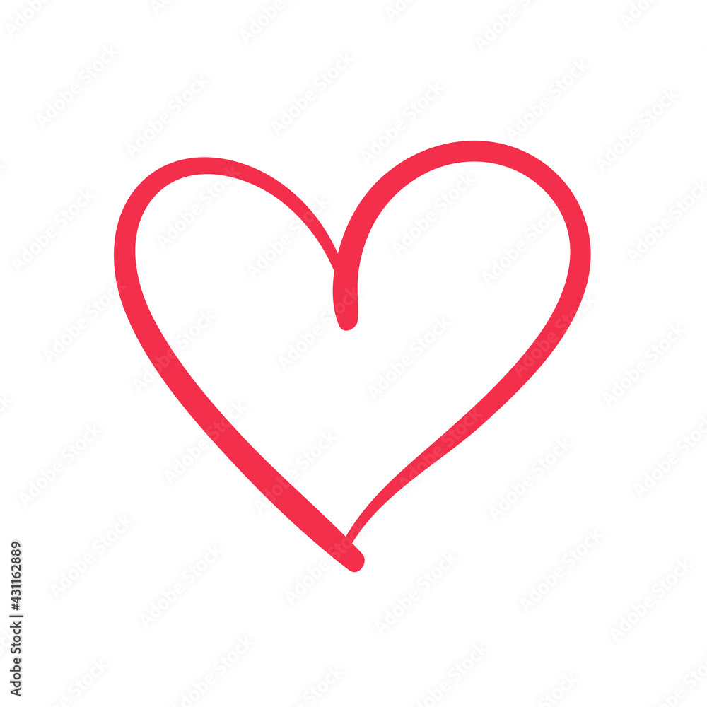 Red heart shaped hand drawn line drawing For adorning the love of a young couple. Red heart shaped hand drawn line drawing For adorning the love of a young couple.