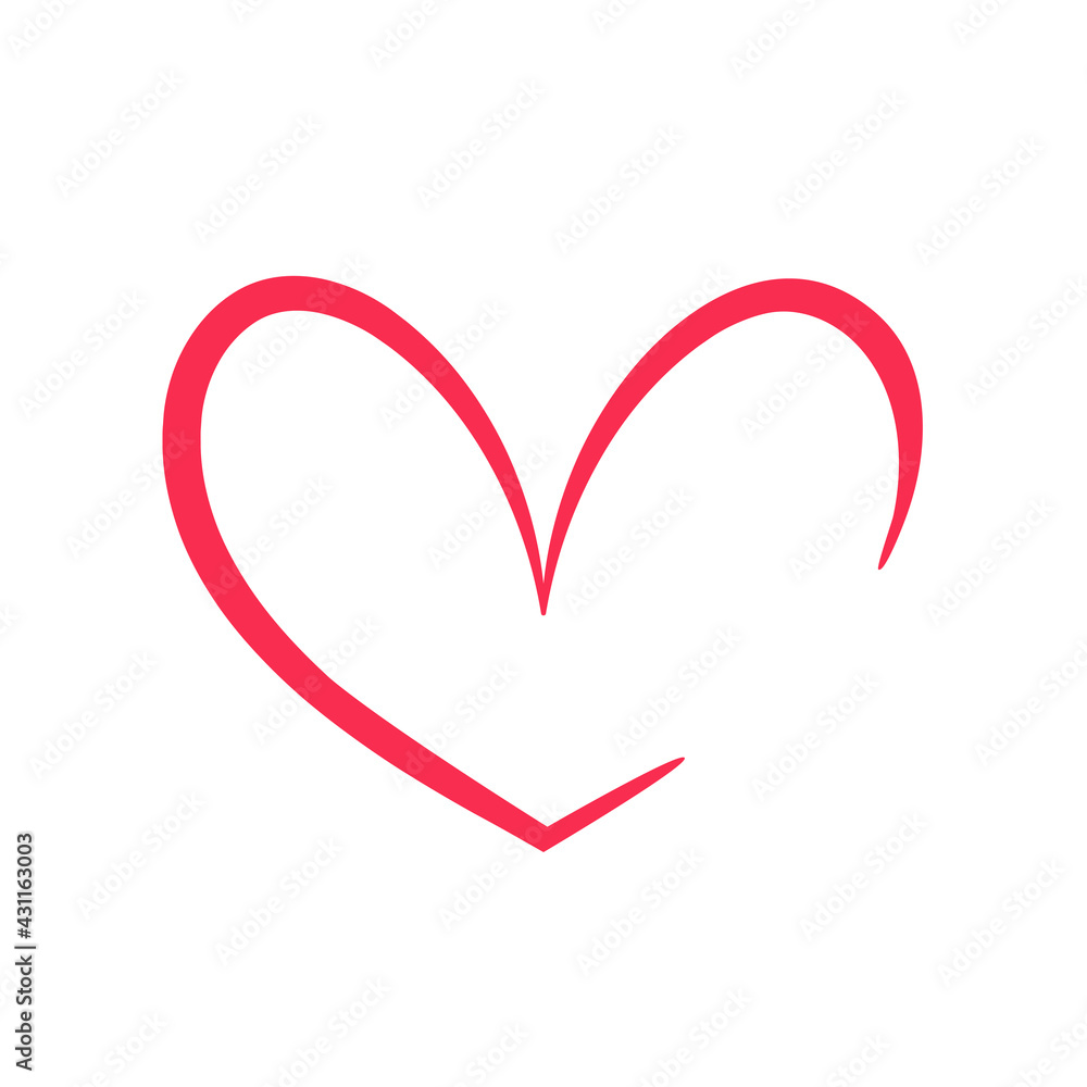 Red heart shaped hand drawn line drawing For adorning the love of a young couple. Red heart shaped hand drawn line drawing For adorning the love of a young couple.