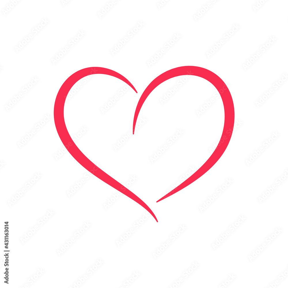 Red heart shaped hand drawn line drawing For adorning the love of a young couple. Red heart shaped hand drawn line drawing For adorning the love of a young couple.
