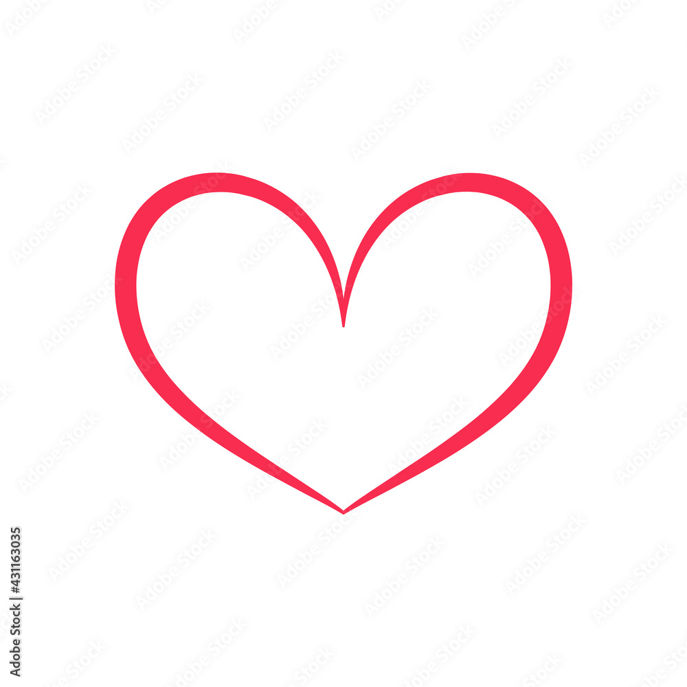 Red heart shaped hand drawn line drawing For adorning the love of a young couple. Red heart shaped hand drawn line drawing For adorning the love of a young couple.