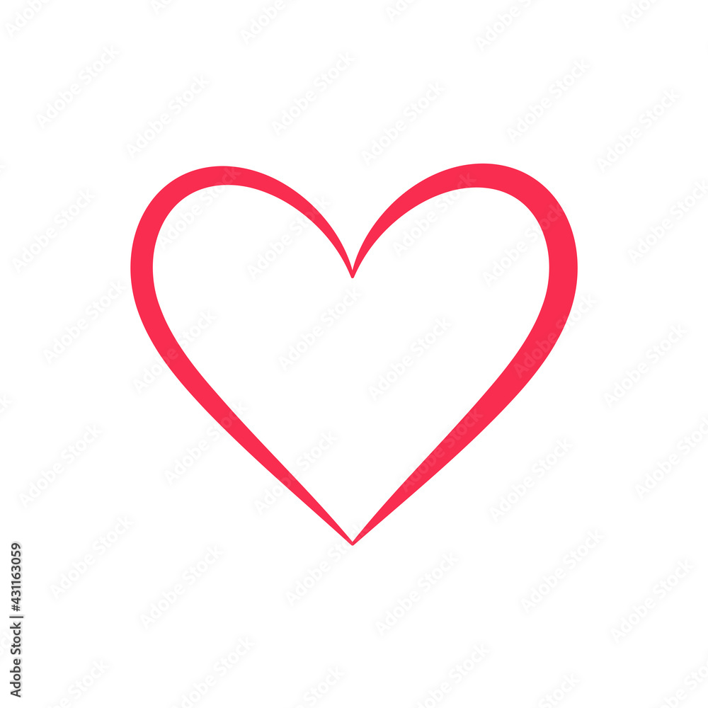 Red heart shaped hand drawn line drawing For adorning the love of a young couple. Red heart shaped hand drawn line drawing For adorning the love of a young couple.