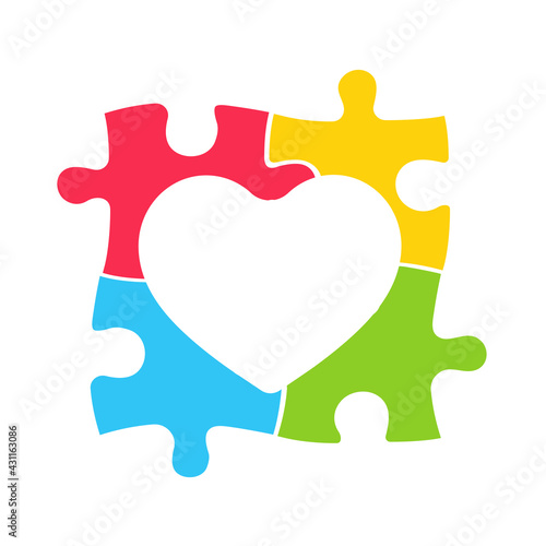 Heart shaped colorful puzzle The concept of children with autism. isolate on background.