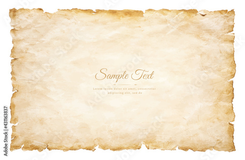 old parchment paper sheet vintage aged or texture isolated on white background