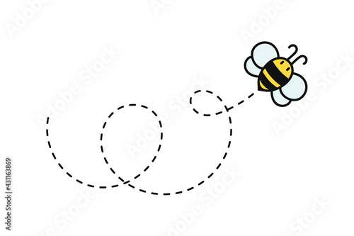 Simple flying bee design vector. Cartoon bee isolated on white background.