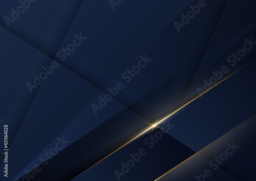 Abstract dark blue luxury background with golden line diagonal.