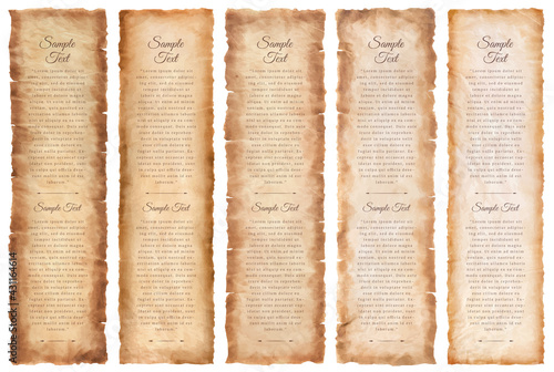 collection set old parchment paper sheet vintage aged or texture isolated on white background.