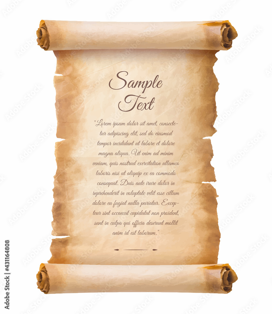 Old antique paper parchment scroll over white Stock Photo by
