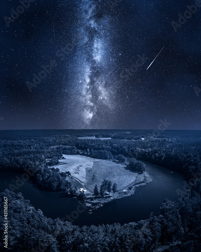 Milky way over river and fo...