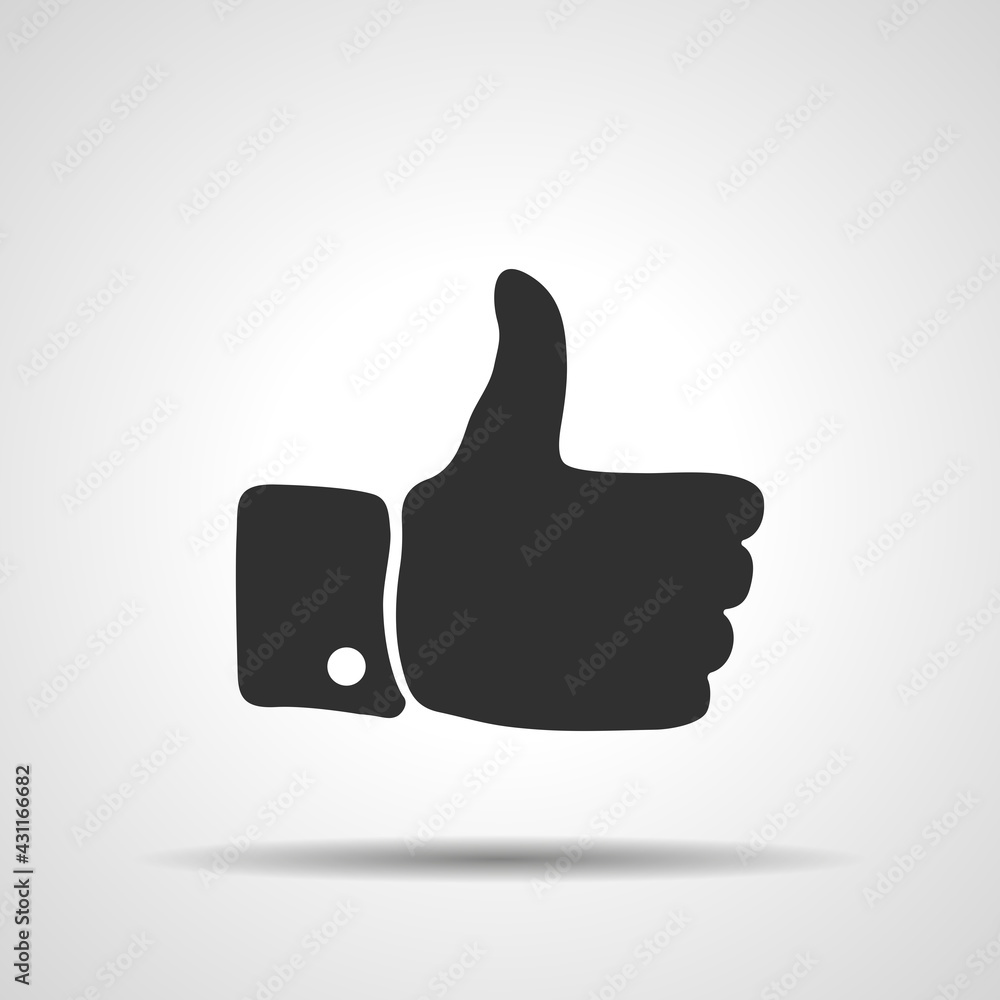 Thumbs up flat icon for web, mobile or app. Black pictogram on grey background. Vector illustration symbol Thumbs up flat icon for web, mobile or app. Black pictogram on grey background. Vector illustration symbol