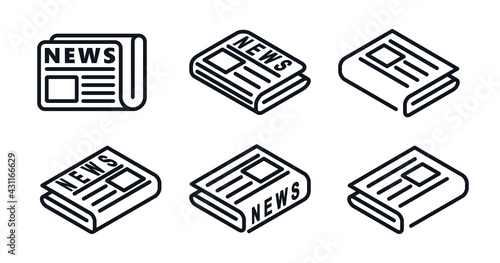 set of flat black newspaper vector line icons. News symbols illustration