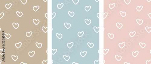 Cute hand drawn irregular hearts romantic seamless vector patterns set.