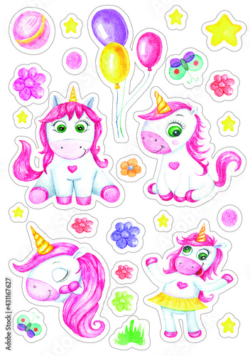 Illustration. Unicorn stickers