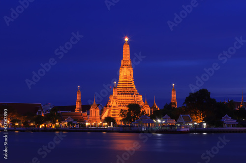 Wat Arun Temple at twilight in bangkok Thailand. © ukk
