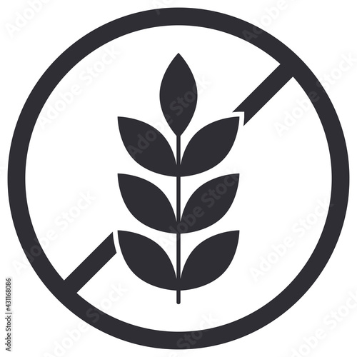gluten free Food Allergy Product Diet Label Flat black isolated label Icon for apps and websites. No gluten, gluten free circle symbol vector sticker.