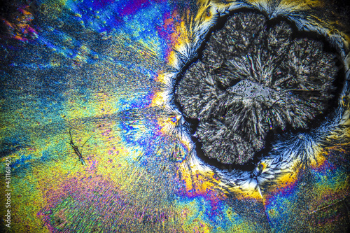 Vitamin C crystals, colorful ascorbic acid, microscope