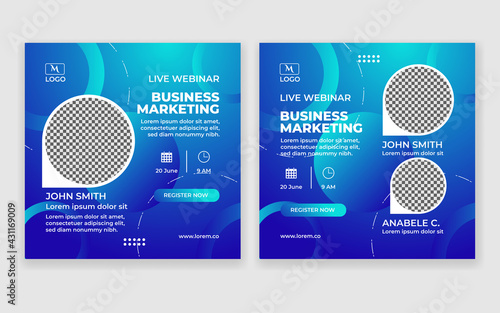 Live webinar banner, social media post template. Digital marketing for business promotion.