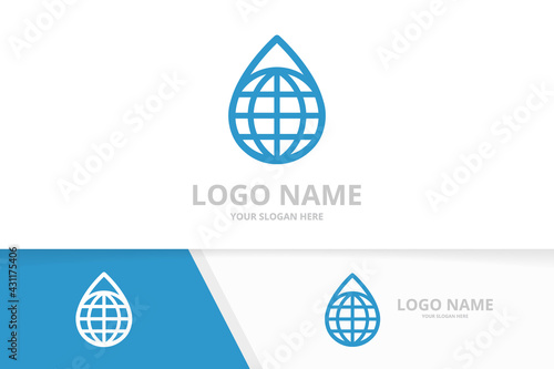 Vector water and world logo combination. Unique earth logotype design template.