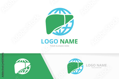 Vector liver and earth logo combination. Globe organ and world logotype design template.