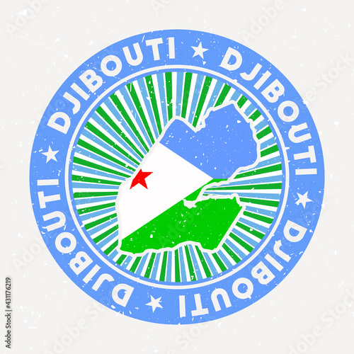 Djibouti round stamp. Logo of country with flag. Vintage badge with circular text and stars, vector illustration.