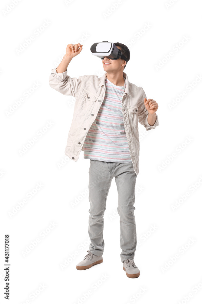 Young man with virtual reality glasses on white background Young man with virtual reality glasses on white background