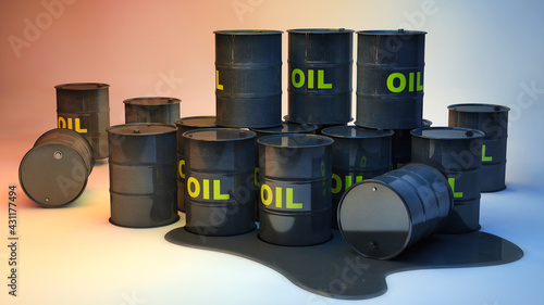 barrels for oil background. 3D render photo