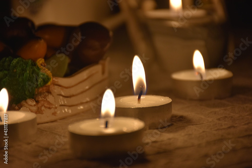 objects and small candles on the table, romantic concept