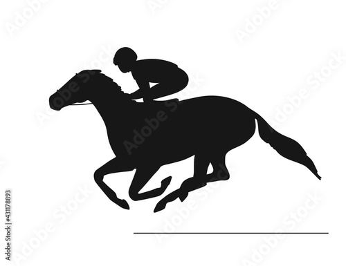 Vector silhouette of a horse and jockey moving at high speed
